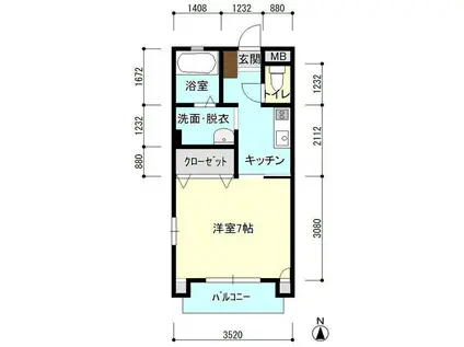 グリーンテラス(1K/1階)の間取り写真