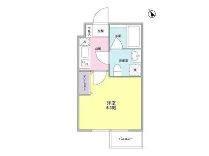 ヒルサイド二子玉川(1K/3階)の間取り写真