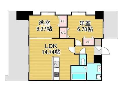 サンシャイン.サファイア・プリンセス戸畑(2LDK/9階)の間取り写真