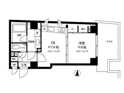 クレア白金高輪(1DK/1階)の間取り写真