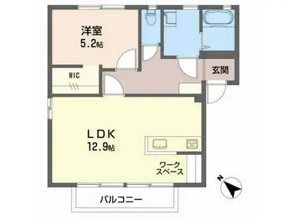 ドミール野村B(1LDK/2階)の間取り写真