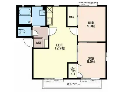 コモンシティ瀬名川B(2LDK/2階)の間取り写真