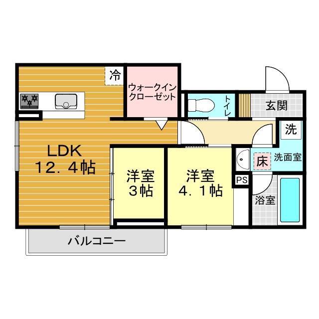 ディアライズ春日町B棟(2LDK/1階)の間取り写真
