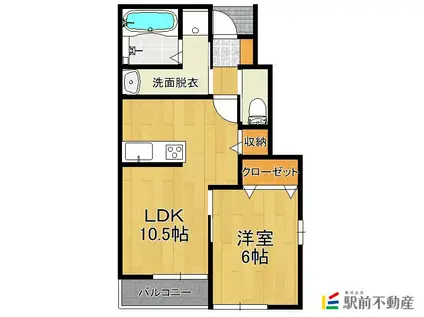 インターヒルズ鳥栖A(1LDK/1階)の間取り写真