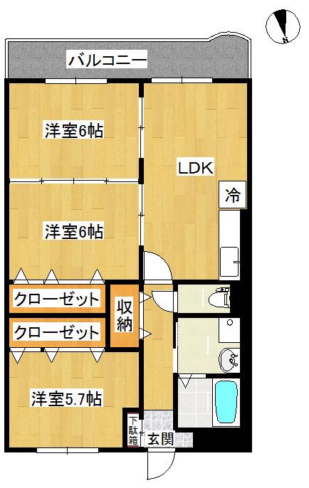 スカイマンションC棟(3LDK/3階)の間取り写真
