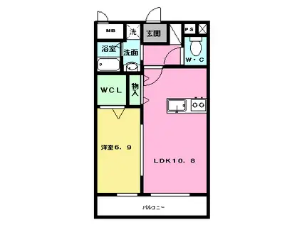 フェリーチェ菊陽東(1LDK/7階)の間取り写真