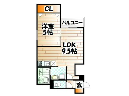 CRECIA北方(1LDK/3階)の間取り写真