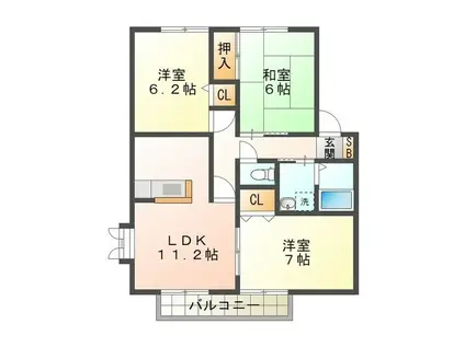 シャンブル南ヶ丘 D(3LDK/2階)の間取り写真