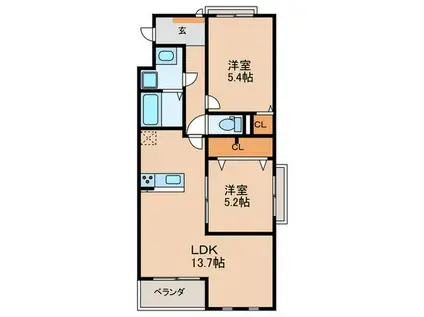 SPRED HILLS K(2LDK/2階)の間取り写真