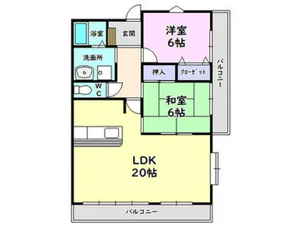アップルコート(2LDK/2階)の間取り写真