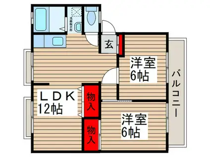 パ-クハイツB棟(2LDK/2階)の間取り写真