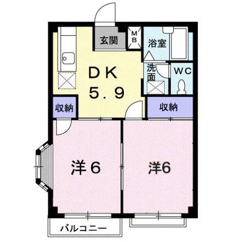 エルディム東幸A(2DK/2階)の間取り写真