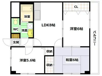 第8森本ビル(3LDK/2階)の間取り写真