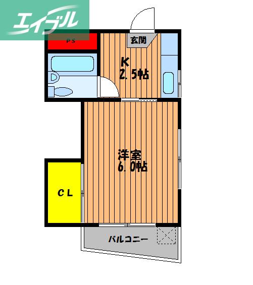 吉岡ビルI(1K/2階)の間取り写真