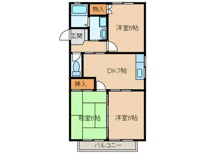 アルシェB棟(3DK/2階)の間取り写真