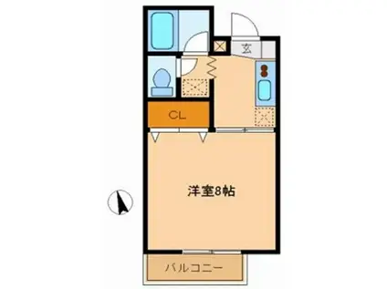 カサス ヴィエント II棟(1K/1階)の間取り写真