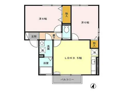 クローバーヒルズA(2LDK/1階)の間取り写真