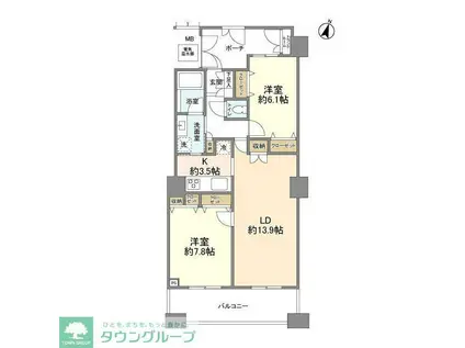 ヴィナシス金町タワーレジデンス(2LDK/5階)の間取り写真