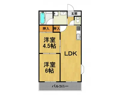 南武庫之荘ハイツ(2LDK/2階)の間取り写真