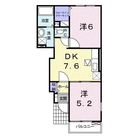 セレノカーサ(2DK/1階)の間取り写真