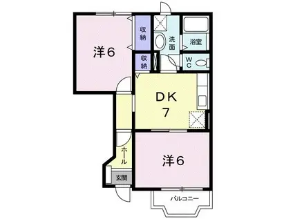 プリムローズヒル(2DK/1階)の間取り写真