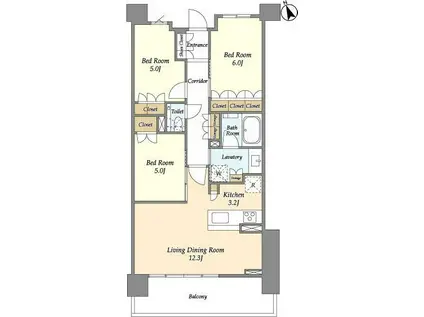 JP NOIE 等々力(3LDK/4階)の間取り写真