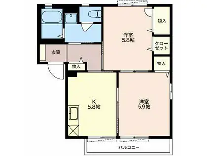 グランミール曲金(2K/1階)の間取り写真