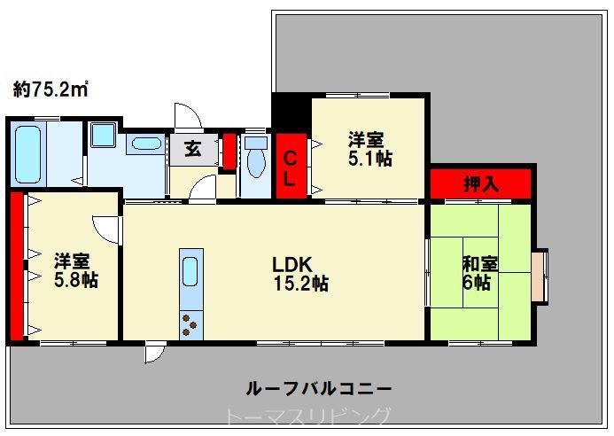内山神岳ビル(3LDK/11階)の間取り写真