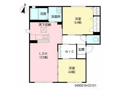 ウエストヒルズ C棟(2LDK/1階)の間取り写真