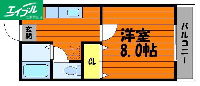 シャンポールII(1K/2階)の間取り写真
