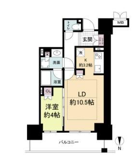 ローレルタワー堺筋本町(1LDK/4階)の間取り写真