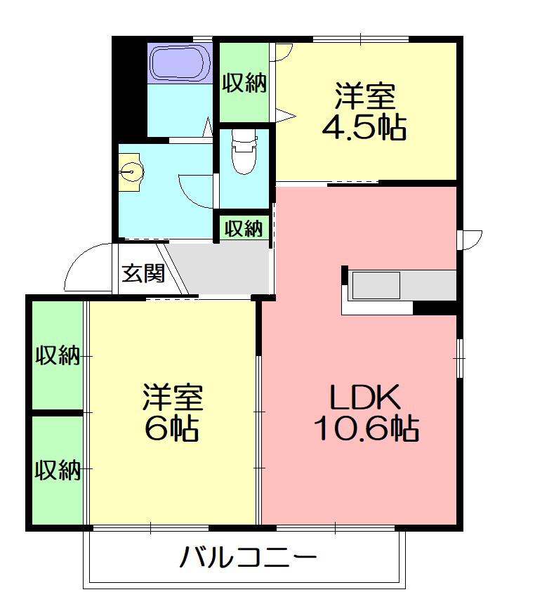 カサベルデ赤坂 A(2LDK/1階)の間取り写真