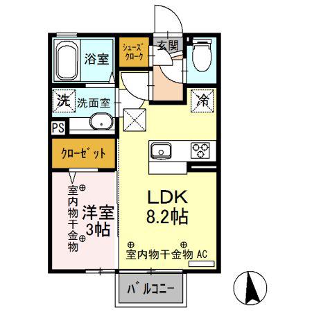エルディオール(1LDK/1階)の間取り写真