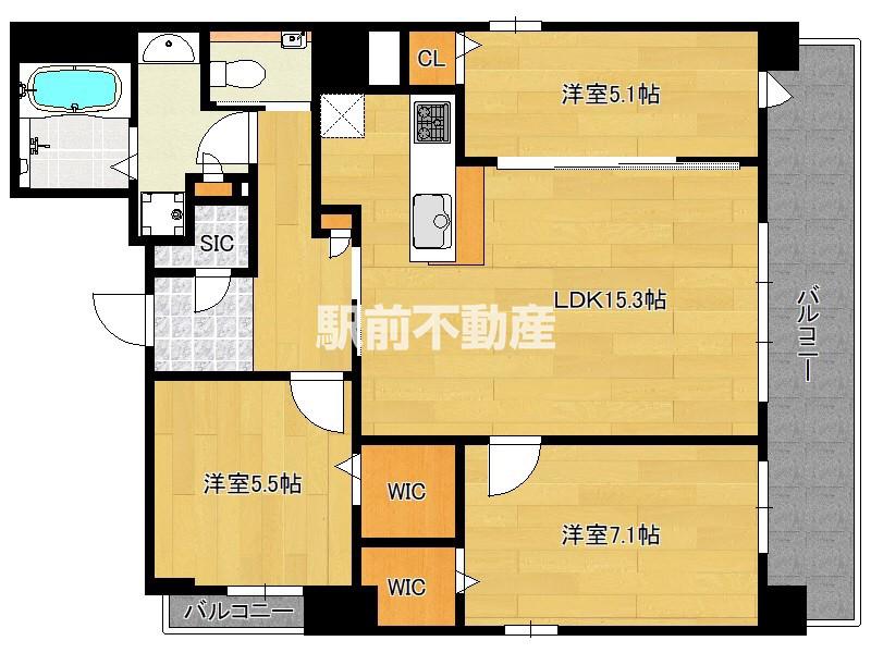 S-RESIDENCE大手門AWESOM(3LDK/5階)の間取り写真