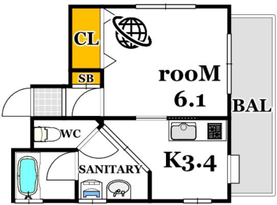 SUNSQUARE堺町(1K/6階)の間取り写真
