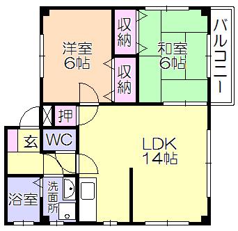 RA長門石(2LDK/2階)の間取り写真