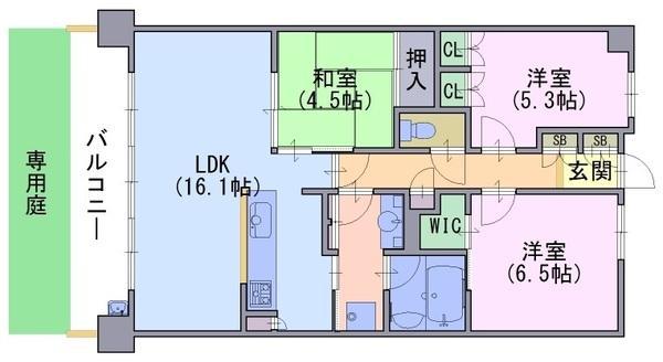 グリーンフォート長岡京 1XX号(3LDK/1階)の間取り写真
