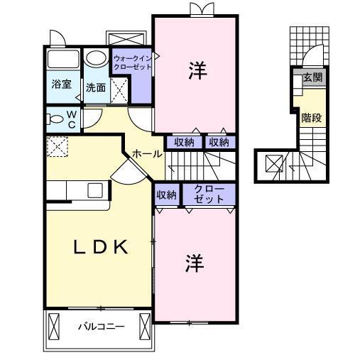 グリーンハイツD(2LDK/2階)の間取り写真
