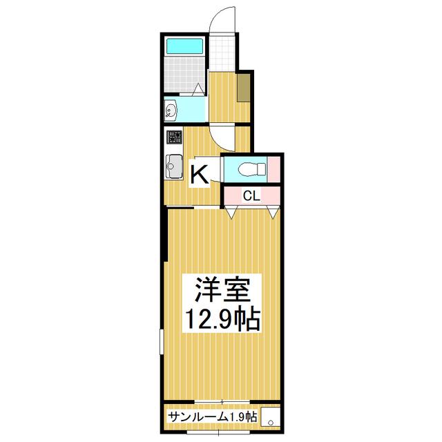メインステージ東横B(1K/1階)の間取り写真