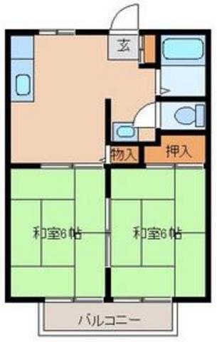 ロータスハイツB棟(2DK/1階)の間取り写真