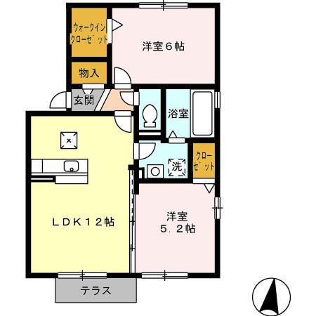 ウィングランデMII B棟(2LDK/1階)の間取り写真