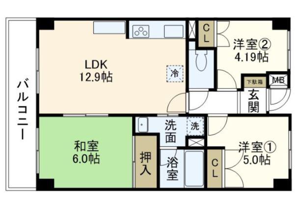 サニーヒルI(3LDK/2階)の間取り写真