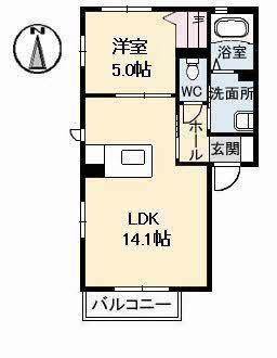 クレセントハイムB棟(1LDK/2階)の間取り写真