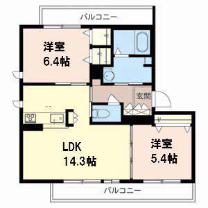 シャーメゾン サニーテラス(2LDK/3階)の間取り写真