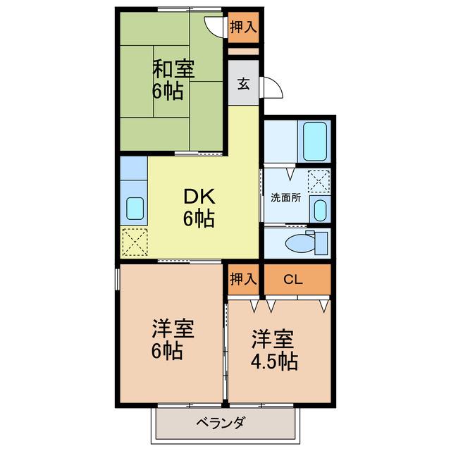 パークハイツエルA(3DK/1階)の間取り写真