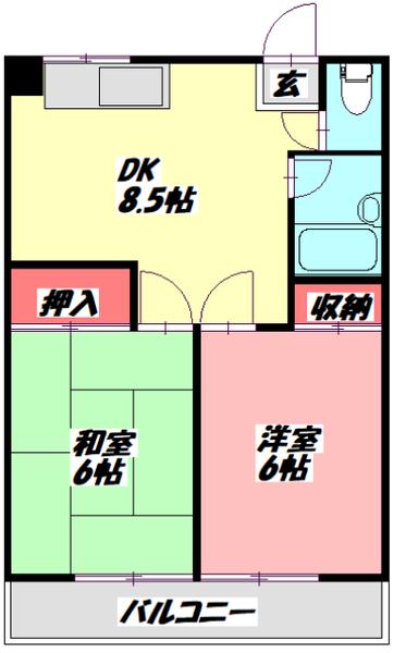 京阪本線 大和田駅(大阪) 徒歩10分 4階建 築41年(2DK/4階)の間取り写真