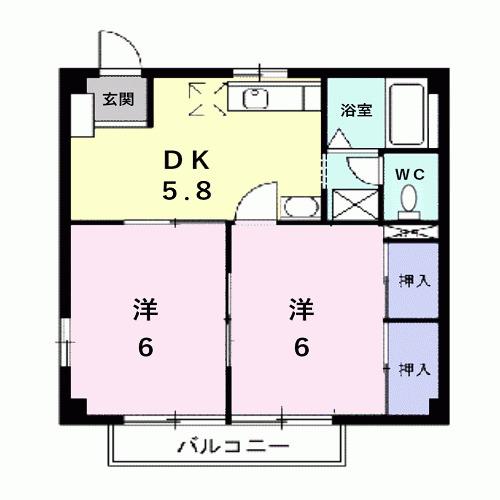 カサヴェルテ若宮(2DK/2階)の間取り写真