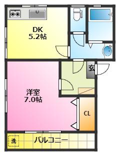 コーポアオキ(1DK/1階)の間取り写真