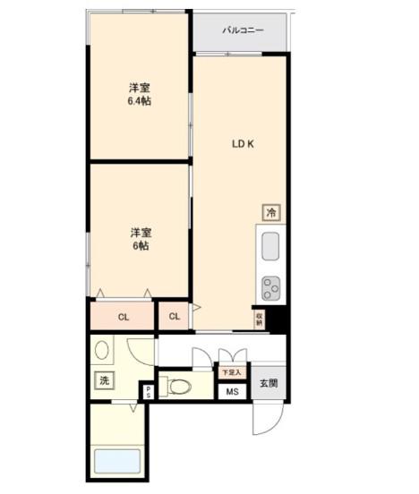 クレストコート上福岡(2LDK/4階)の間取り写真
