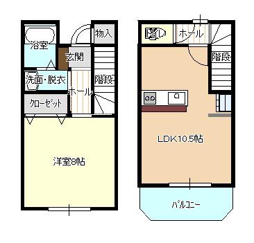 メゾネットM&K B棟(1LDK/1階)の間取り写真